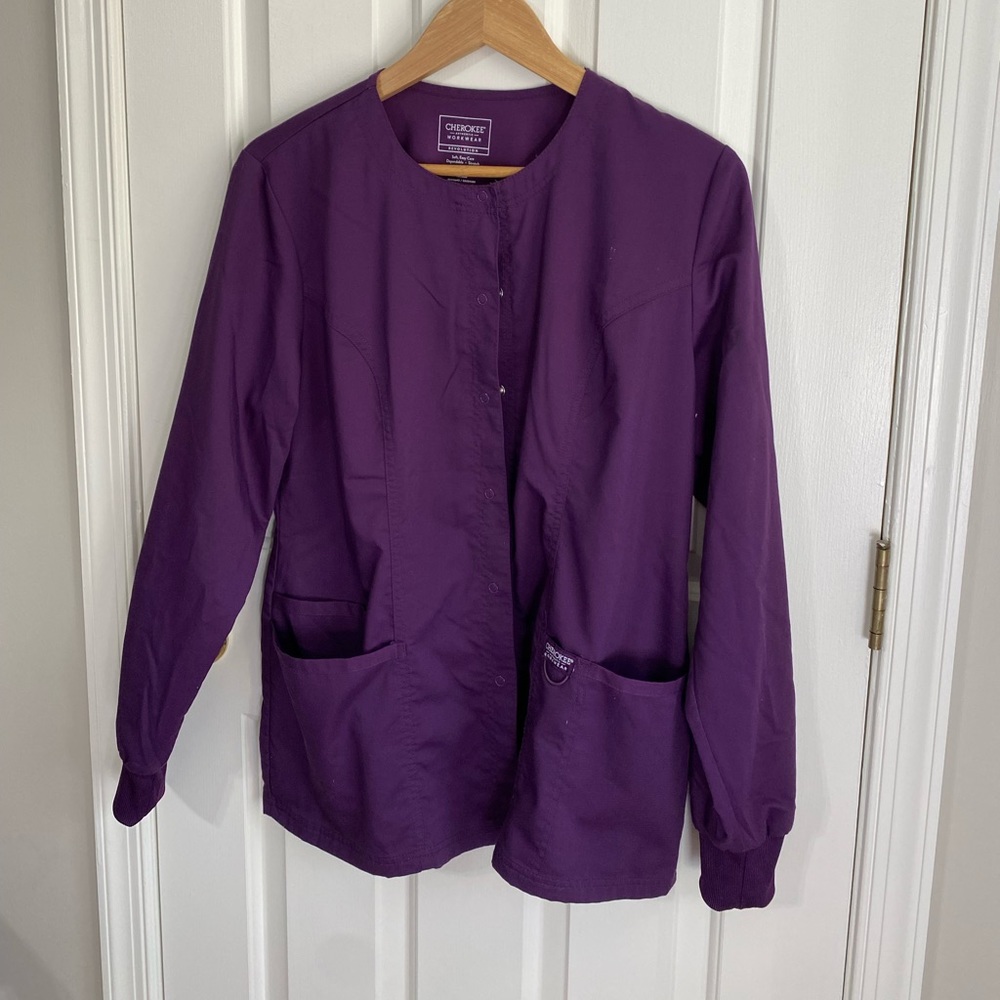 Cherokee Women Warm Up Scrubs Jacket Workwear Revolution Snap Front